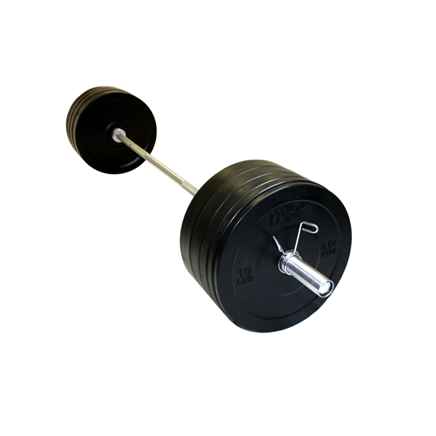 230 lb. Black Rubber Bumper Plate Weight Set w/ Barbell (Home Gym Use