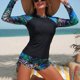thumbnail image 4 of Traje de Baño de Mujer con Pantalones Cortos Traje de Surf de Manga Larga con Almohadillas de Pecho, sin Acero Conservador de Buceo para el Verano, Traje de Baño de Playa para Diario, 4 of 5