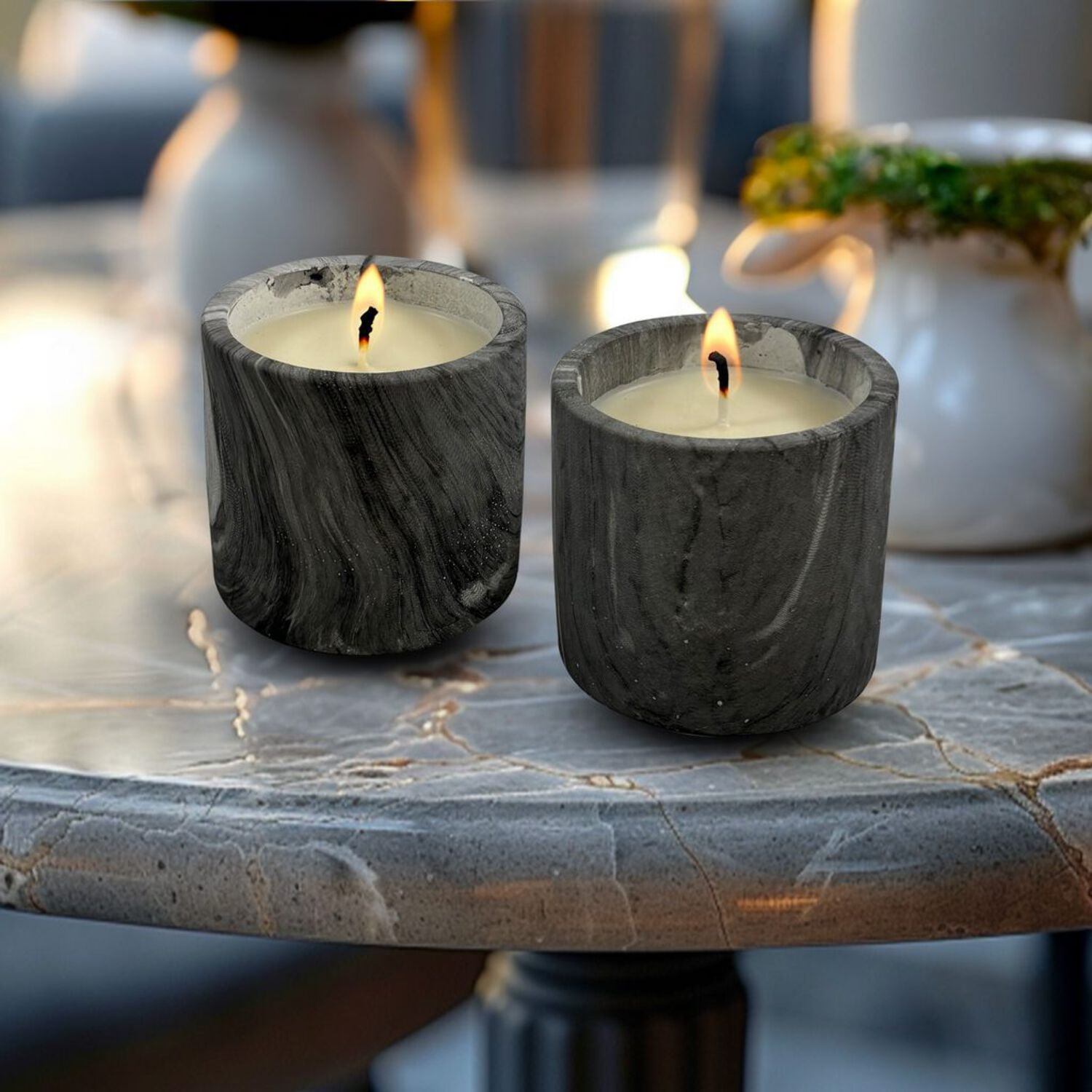 Aria Home Marble Scented Candle Jars, 2-Pack – Home Decor, Indoor Outdoor Gift, Gray, 7oz