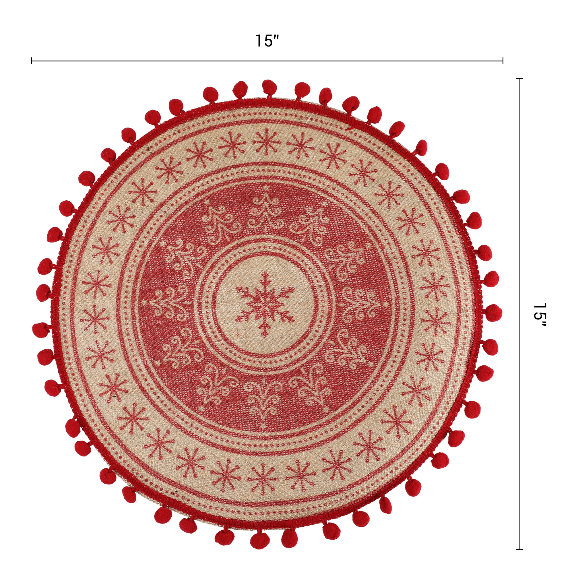 Unique Bargains Set of 6 Round Farmhouse Placemats for Dining Table Decor Red