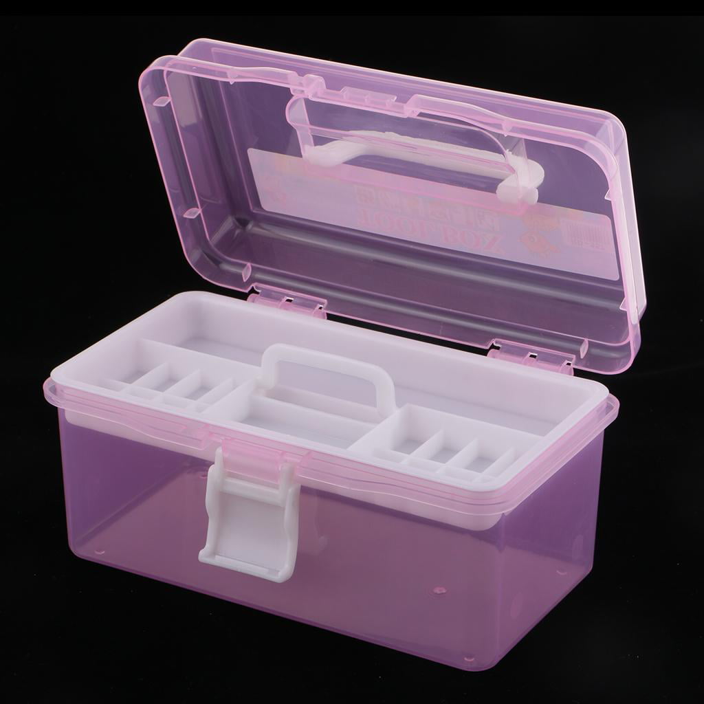 Art & Craft Storage Box with Handle, Plastic Sewing Organizer with 2 Trays