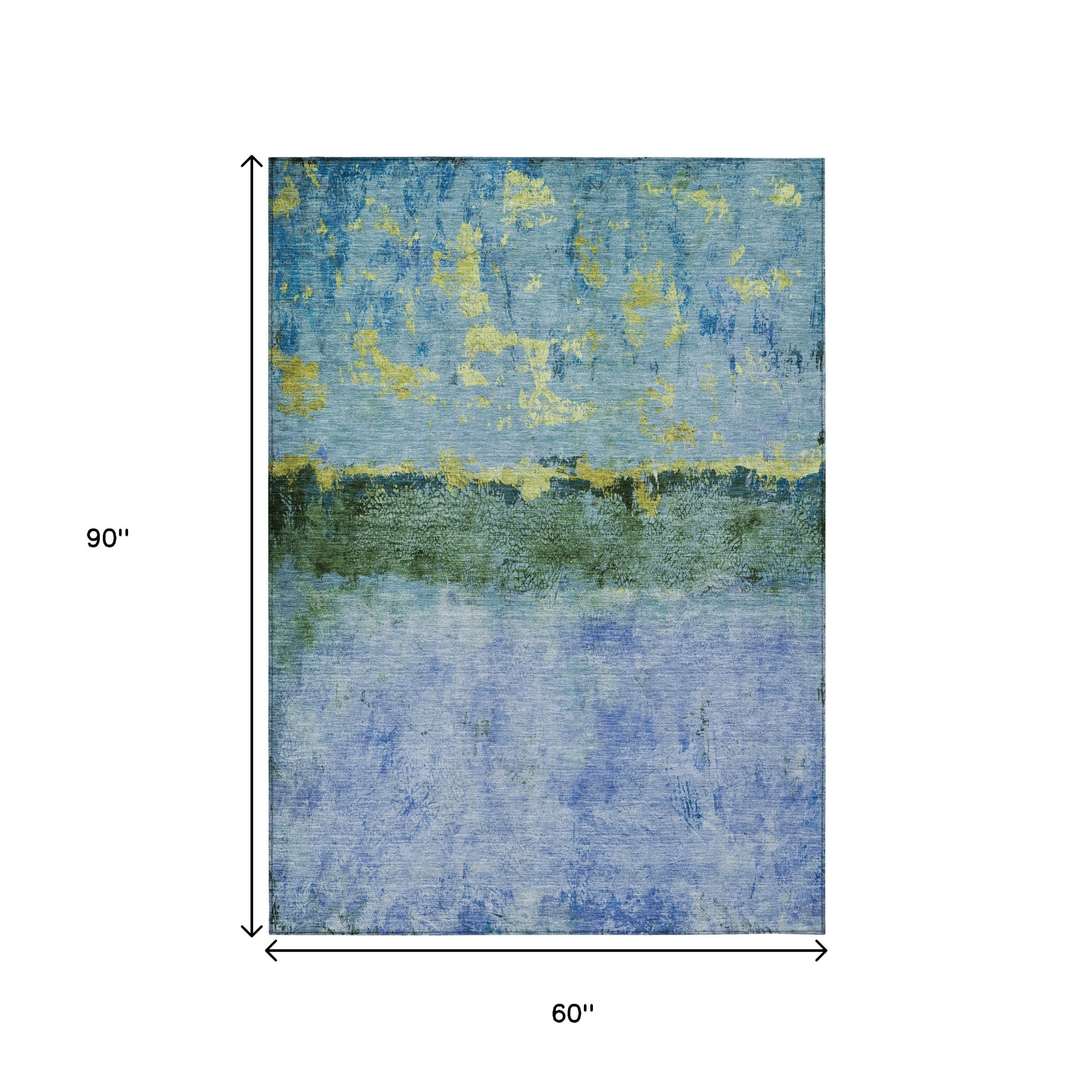 HomeRoots 618602 5 x 8 ft. Blue & Lime Green Abstract Washable Indoor & Outdoor Rectangle Area Rug