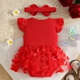 thumbnail image 4 of gdxvjhbj Toddler Girl Romper Newborn Baby Girl Romper Dress Floral Short Sleeve Ruched Jumpsuit Ruffle Bodysuit Headband Infant Summer Outfits 0 3 6 9 12 18 24 Months (Red,12-18 Months), 4 of 6
