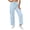 Light Blue women wide leg cargo pants a1, variant on Cagogo Women Wide Leg Elastic Waist Pants with Pockets Casual Loose Long Cargo Trousers for Vacation Beach Travel Fashion Summer Clothes, Khaki L