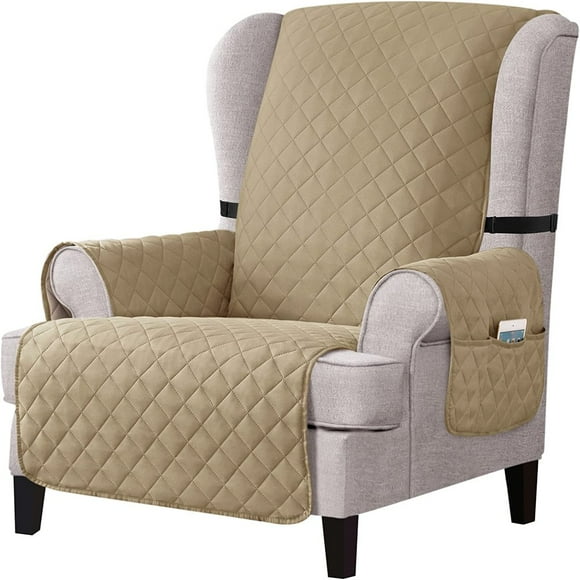 YOPTOP Reversible Wing Chair Slipcovers with Elastic Band and Side Pocket,sand
