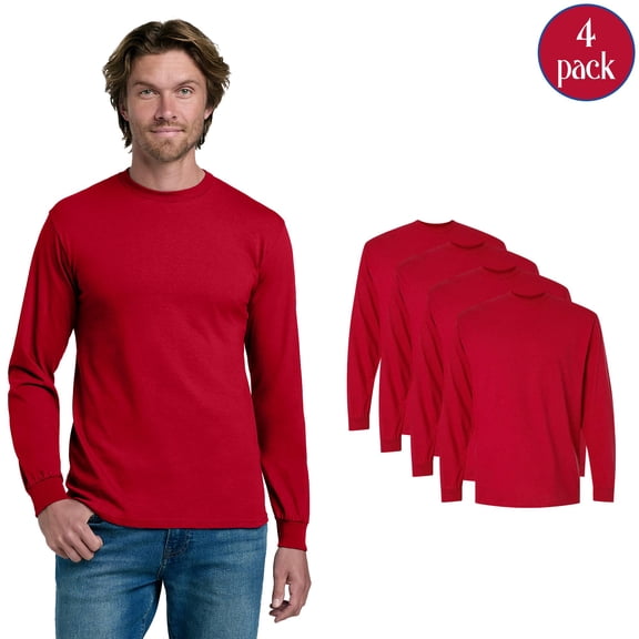 Gildan Men's DryBlend 50/50 Long Sleeve T-Shirt, Comfortale Crew Neck Casual Tee, Red, 4-Pack S