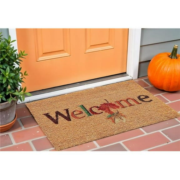 HomeRoots 632310 17 x 29 in. Natural & Orange Fall Leaves Welcome Coir Outdoor Door Mat