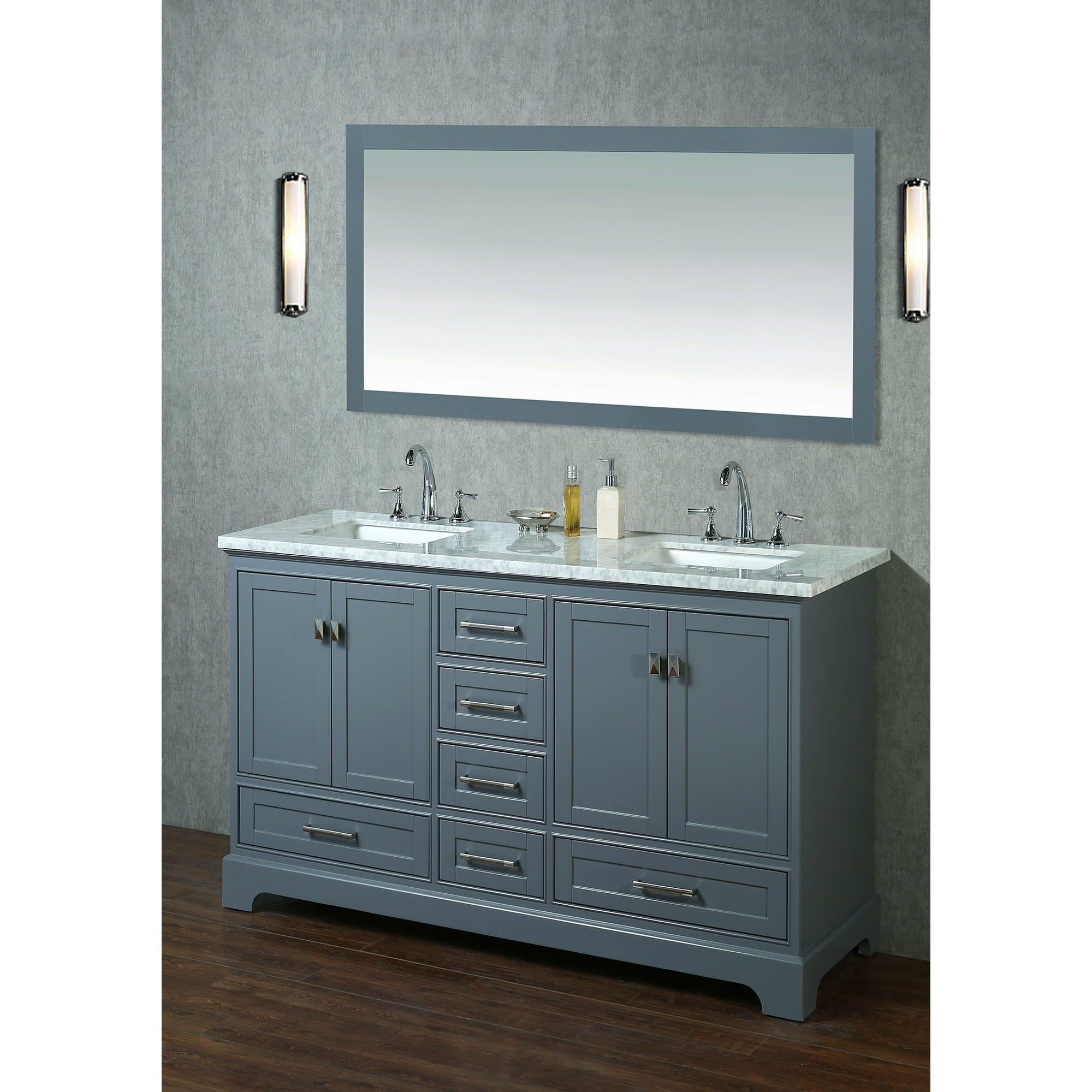 Stufurhome Newport Grey 60 Inch Double Sink Bathroom Vanity With Mirror Walmartcom Walmartcom