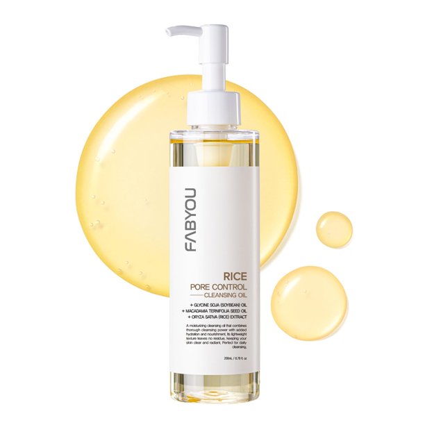 FABYOU Aceite limpiador para control de poros de arroz 200 ml / 6,76 fl.oz Cuidado de la piel coreano - Limpieza profunda de poros Aceites hidratantes y nutritivos a base de plantas hipoalergénicos pa