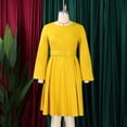 thumbnail image 2 of AURA Plus Size Belted Swing Midi Dress Long Sleeve Crewneck High Waist Large Skirt Elegant Fall Winter Dress with Zipper, 2 of 9