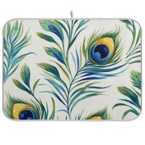 Yayeee Dish Drying Mat for Kitchen Counter Ultra Absorbent Easy Clean Pad 18x16", Peacock Feather