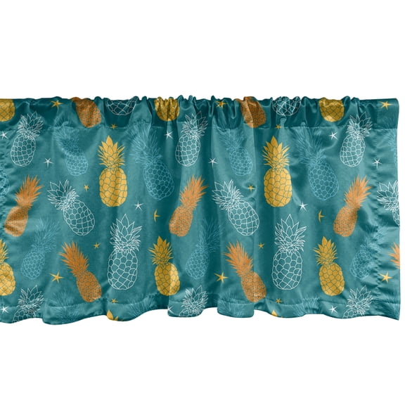 Ambesonne Teal Green Valance Pack of 2, Modern Summer Pineapples, 54"X12", Teal Apricot Pale Orange