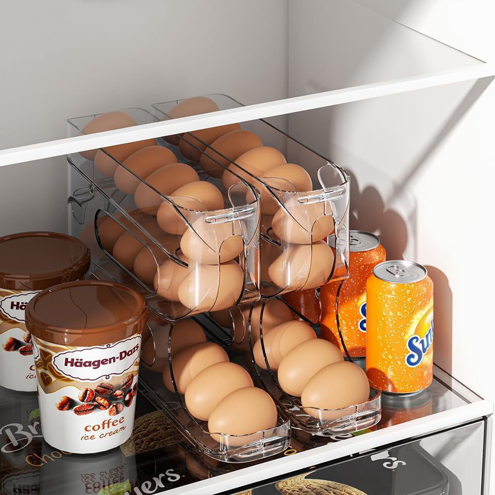 Automatic Rolling Egg Dispenser for Fridge, FIFO Design, Holds 36 Eggs, Space-Saving Organizer and Storage Container for Refrigerator & Countertop (2-Pack)