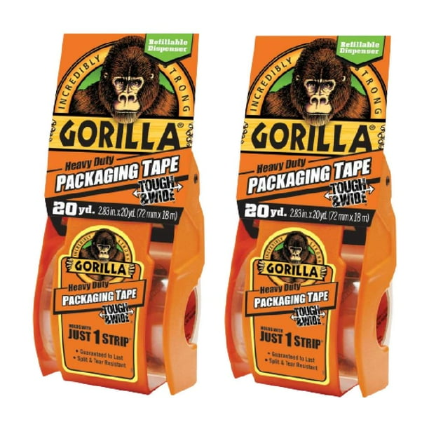 Gorilla Packaging Tape With Dispenser Refillable Heavy Duty Wide 2.83in x 20yd Shipping Moving