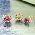 thumbnail image 3 of Gem Stone King 18K Yellow Gold Plated Silver Pink Mystic Topaz Stud Earrings with Removable Jackets for Women (1.36 Cttw, Gemstone Birthstone, Oval 6X4MM), 3 of 3