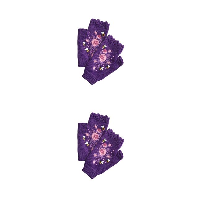 Jumpingount 1 par de guantes de punto bordados para mujer, deportes al aire libre, ciclismo, montar en bicicleta, mitones térmicos de ganchillo Morado oscuro 2piezas