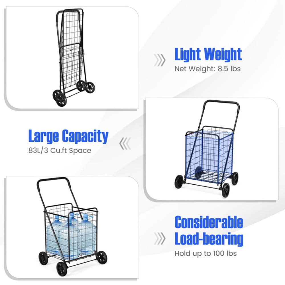 YYAo Grocery Shopping Cart, Utility Cart, Trolley Cart, Portable Folding Shopping Cart Utility for Grocery Laundry-Black