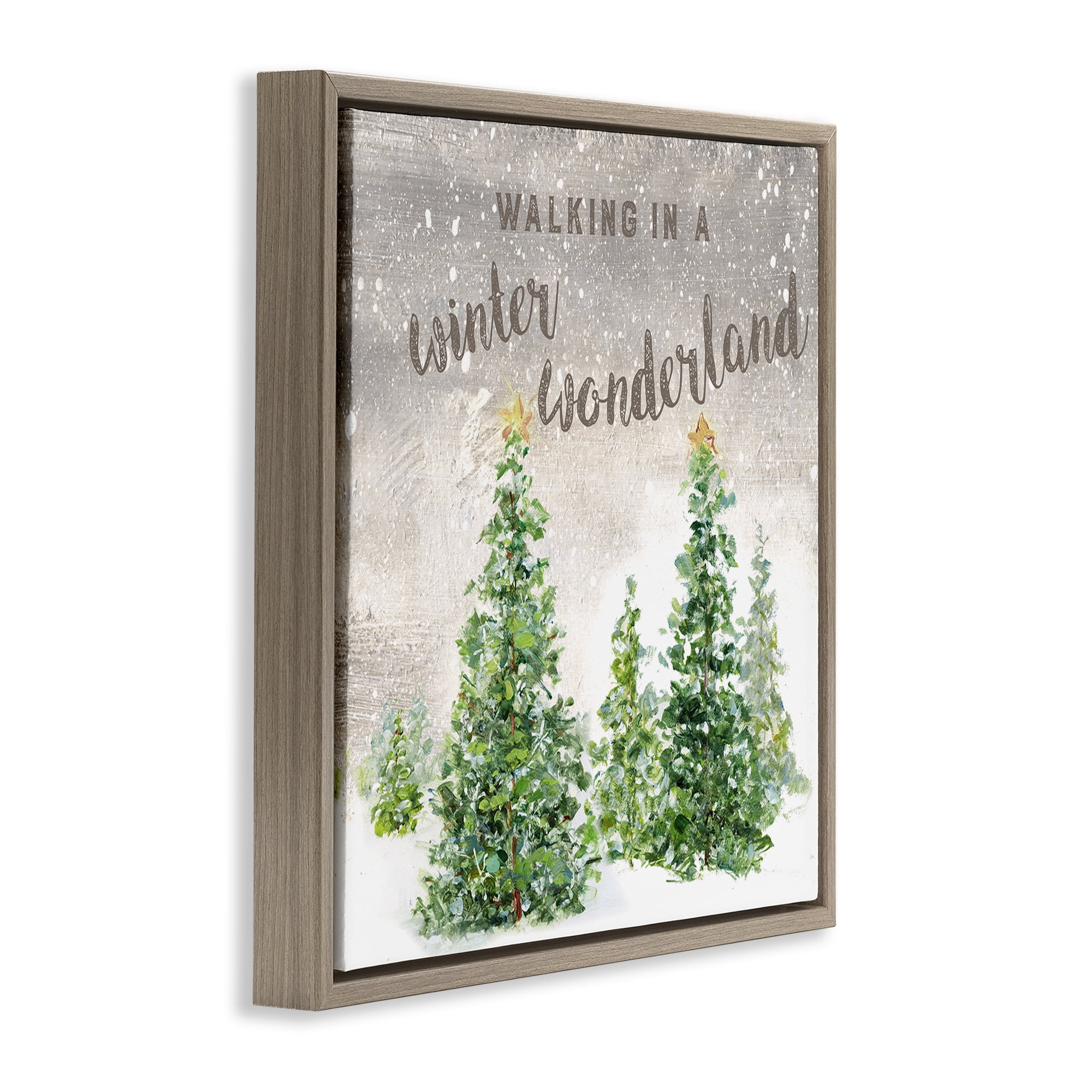Stupell Industries Winter Wonderland Trees Holiday Painting Brown Floater Framed Canvas Art Prints Wall Art, 25 x 25