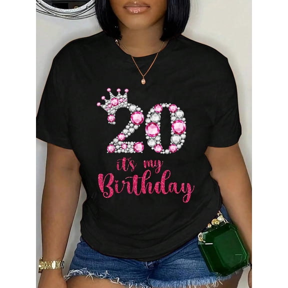 20 It's My Birthday 20th Birthday 20 Years Old Bday T-Shirt Women's Graphic Tee Casual Tops