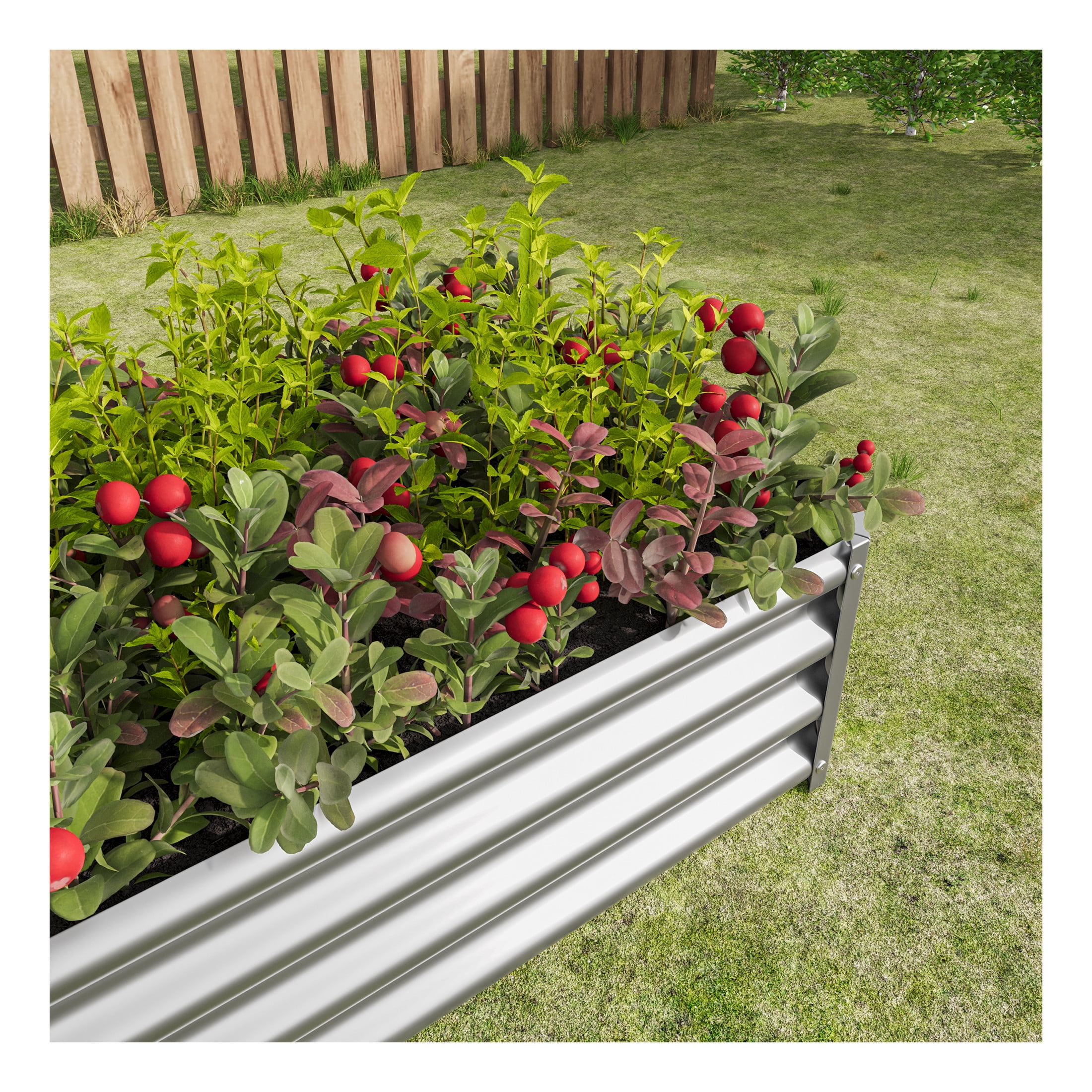 Elio Outdoor Metal 4×2×x1ft Raised Garden Bed, 4FT Planter Box, Rust-Resistant, Open Bottom, Sturdy Design for Vegetables, Flowers, Herbs, Silver