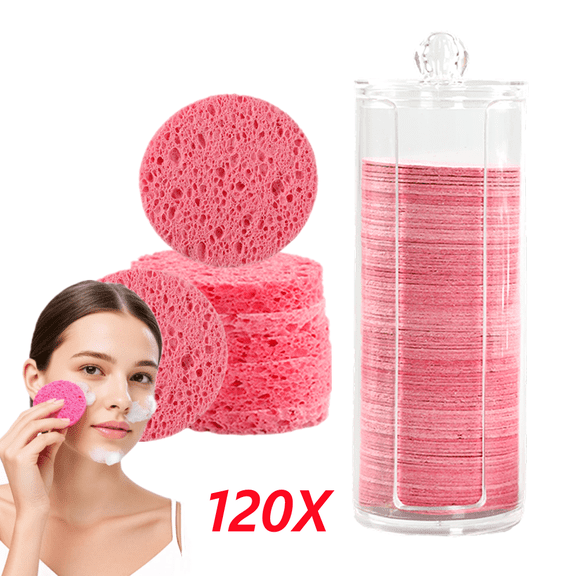 120-Count Compressed Facial Sponges, Natural Cellulose Face Sponges for Cleansing, Exfoliating, Face Washing