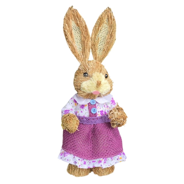 Figura de conejo de paja, decoración de Pascua, escultura de muñeca para mesa, cocina y hogar. Estilo F