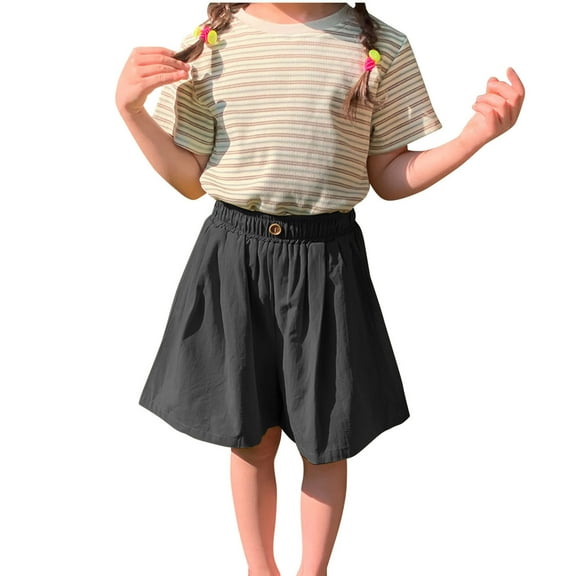 Maean Girls Cotton Linen Shorts High Waist Loose Trousers Shorts Causal Wide Leg Shorts with Pockets