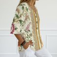 thumbnail image 5 of Tutolipy Floral Border Print Linen-Style Women's Shirt, Linen-Like Linen-Look Women’s Blouse for Spring Office Outdoor, Size X-Large, 5 of 9
