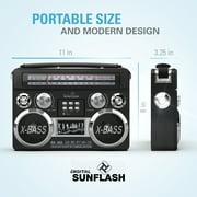 Digital Sunflash RD-666, Bluetooth, Battery-Powered, Retro Portable Radio, Flash Light, Red