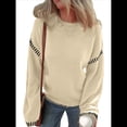 thumbnail image 2 of Suéteres para Mujer, Cuello Redondo Liso, Corte Holgado, Larga, Punto en Contraste, Jersey, Tops Albaricoque XL, 2 of 7