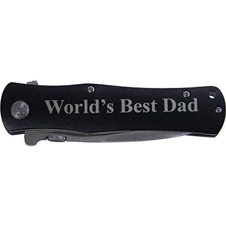 World's Best Dad Folding Pocket Knife - Great Gift for Father's Day, Birthday, or Christmas Gift for Dad, Grandpa, Grandfather, Papa, Husband (Black (Best Folding Knife For Bushcraft)