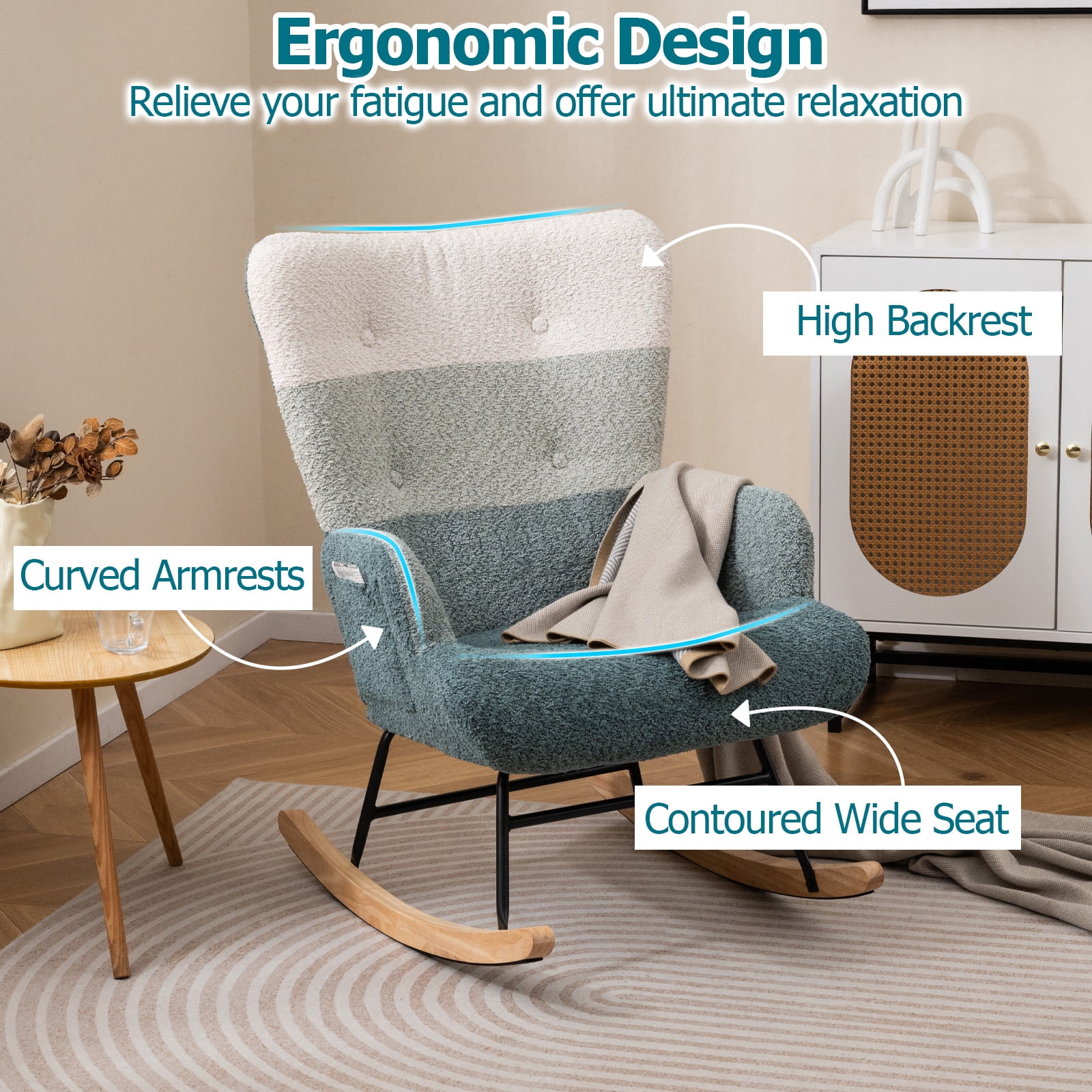 Gymax Nursery Rocking Chair w/ Ergonomic Armrests & High Backrest Side Pocket