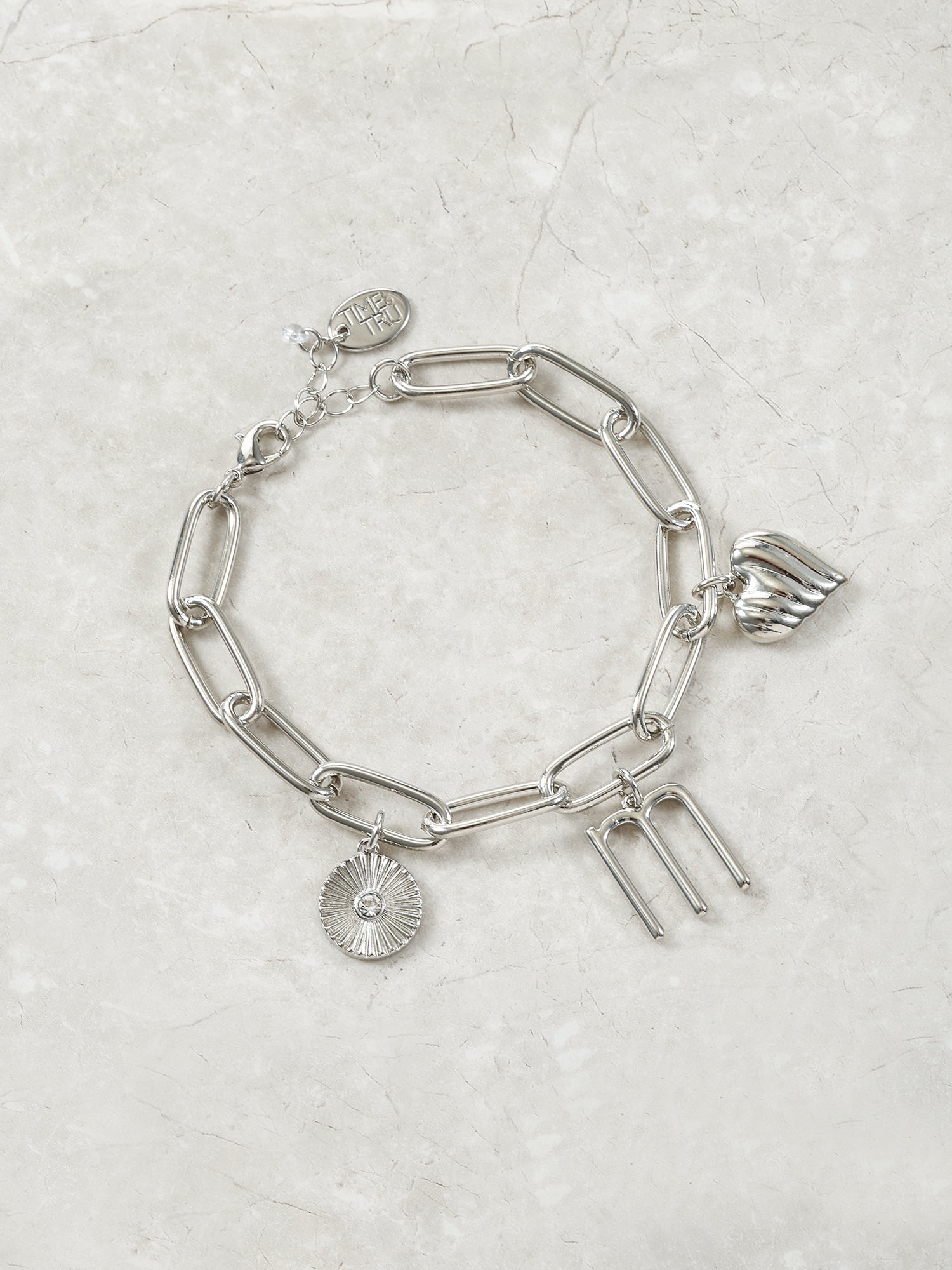 Time and Tru Silvertone Initial Charm Bracelet, Initial M