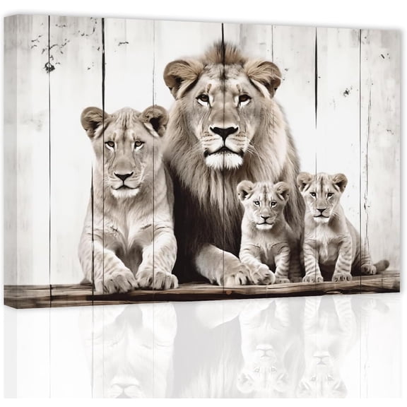 ZHONGYUTONG Lion Family Wall Art Lion and Lioness Pictures Wall Decor Wildlife Poster Rustic Animals Canvas Painting for Home Bedroom Office Frame (20.00" x 30.00")