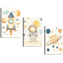 Hieng 3 Pieces Space Wall Art Astronaut Pictures Rocket Canvas Prints Space Adventure Theme Paintings Explore Dream Galaxy Artwork for Kids Room Decor Unframed