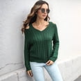thumbnail image 4 of Suéter Informal de Punto Grueso con Cuello en V y Larga para Mujer con Hombros Descubiertos Verde M, 4 of 10