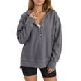thumbnail image 2 of Ribbed Hoodies for Women Fall Winter Long Sleeve Button Side Slit Plain Hooded Sweatshirt Pullover Tops, 2 of 6