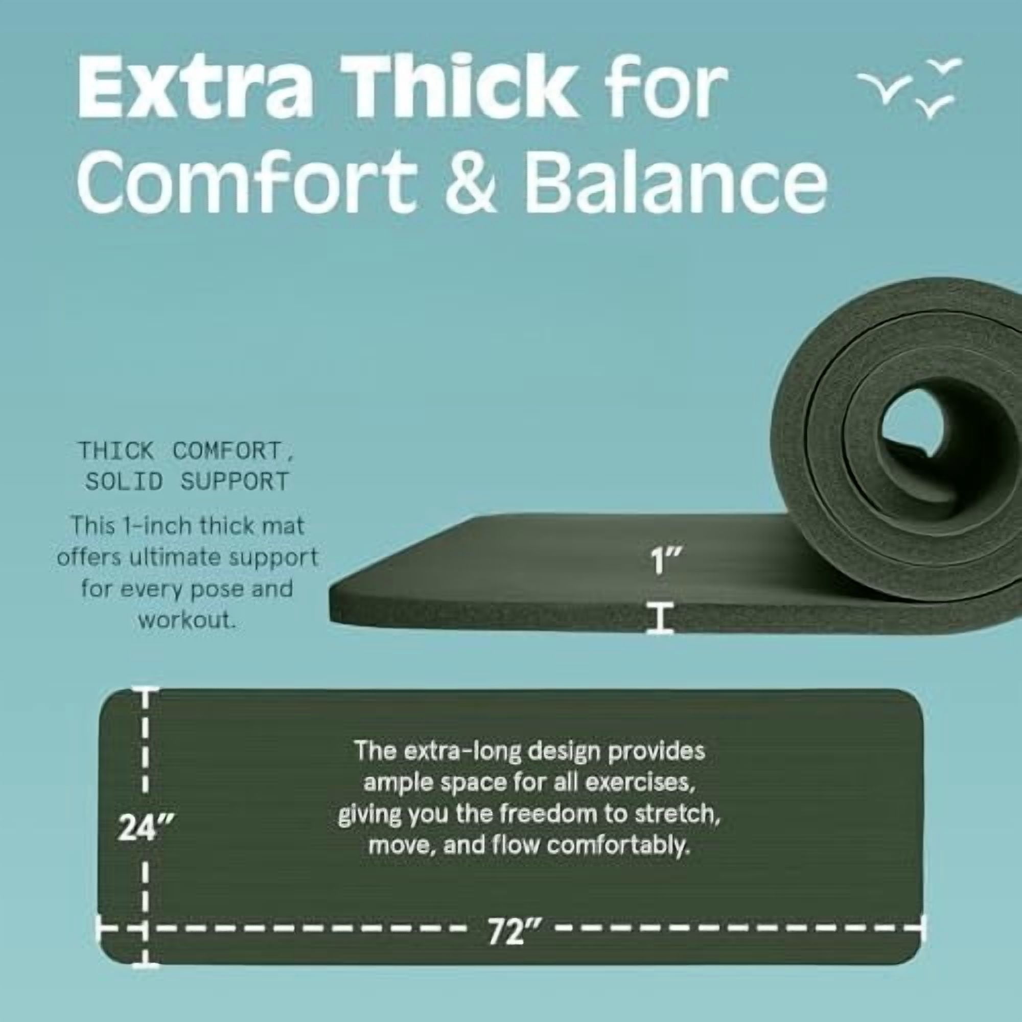 Solana Yoga Mat 1" Thick w/Nylon Strap for Men & Women - Non Slip Exercise Mat for Home Yoga, Pilates, Stretching, Floor & Fitness Workouts Wild Spruce,1 inch
