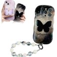 thumbnail image 1 of LAICAIW New Shockproof Wave Edge Butterfly Phone Case with Bracelet, Anti-Fall Strap Holder Butterfly Phone Case for iPhone 13/14/15 Pro Max Plus (Black A,for iPhone 11ProMax), 1 of 7