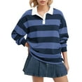 thumbnail image 1 of HAiming Womens Striped Tops Long Sleeve Lapel Collar Pullover Color Block Casual Blouses Fall Trendy Clothes, 1 of 5
