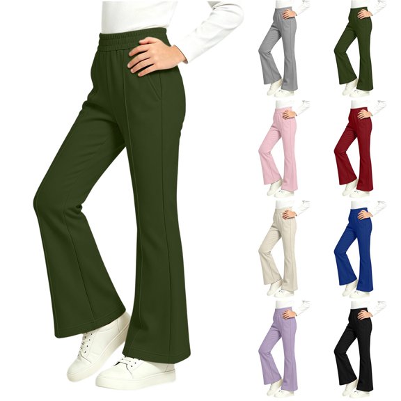 Falkdiz Girls Sport Sweatpants Loose Outdoor Pockets Winter Bootcut Pantalones Casual Relaxed fit Pants for Girls , Army Green , Size: 4 Years