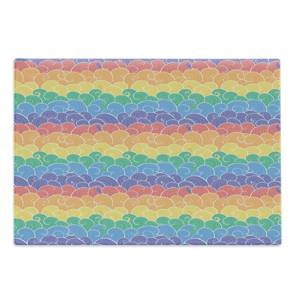 Nautical Cutting Board, Colorful Waves Cartoon Style Sea Pattern in Rainbow Colors Fun Art Travel, Decorative Tempered Glass Cutting and Serving Board, Large Size, Multicolor, by Ambesonne