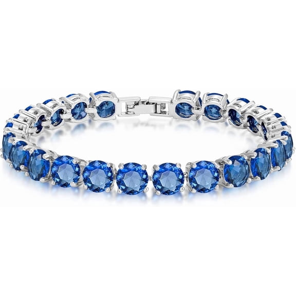 NYS Jewellers 8.00 Ct Round Cut Blue Sapphire Womens Tennis Bracelet 14K White Gold Plated 925 Sterling Silver