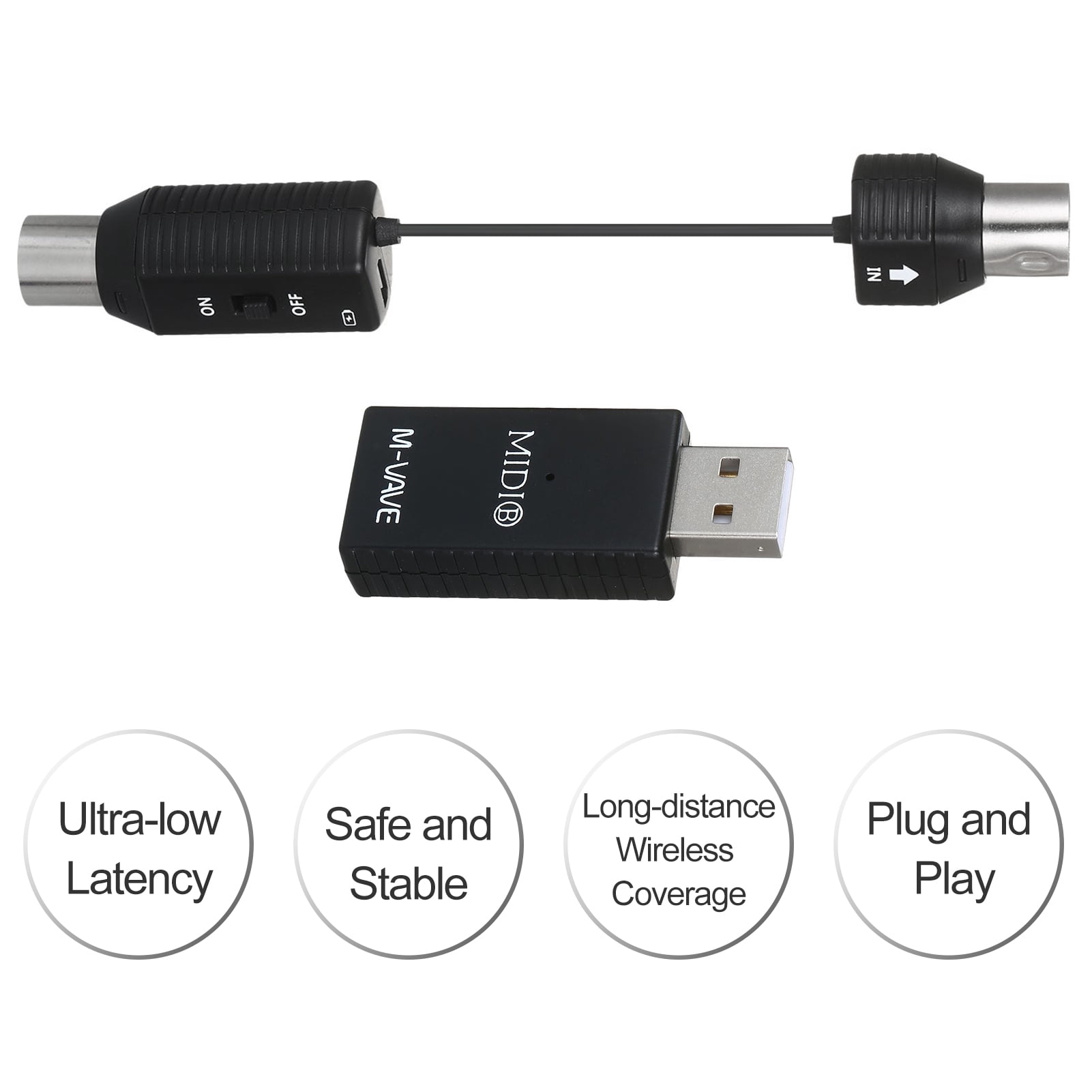 Bluetooth Wireless 5-pin DIN MIDI and USB Host adapter / MVAVE MS1