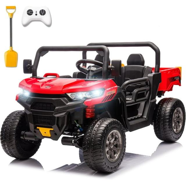 karbost 2 Seater 24V Kids Electric Ride On Dump Truck 4WD Remote Control EVA Tires Red