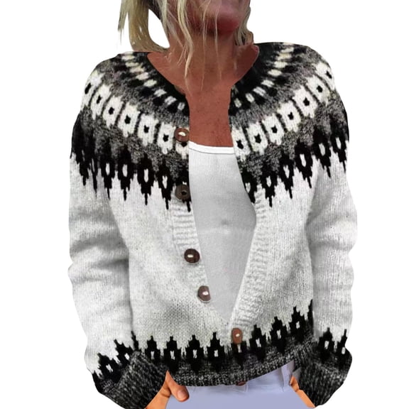 Wutalume Women's Fair Sweaters Neck Loose Fit Button Up Chunky Sweater Open Front Casual Fall Knit Jacket, Comfortable and Stylish Top for Layering,Black L