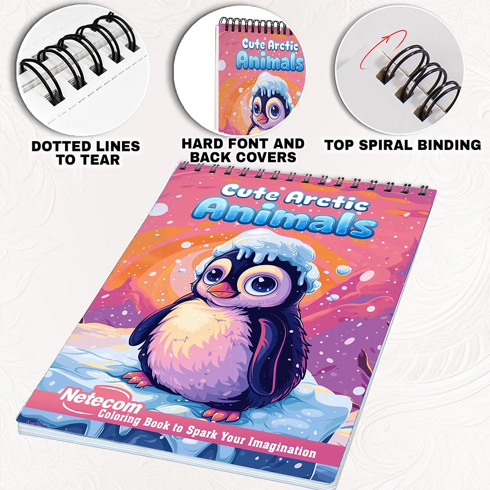 Netecom Cute Arctic Animals Coloring Book for Adults, Spiral Bound, Soft Cover