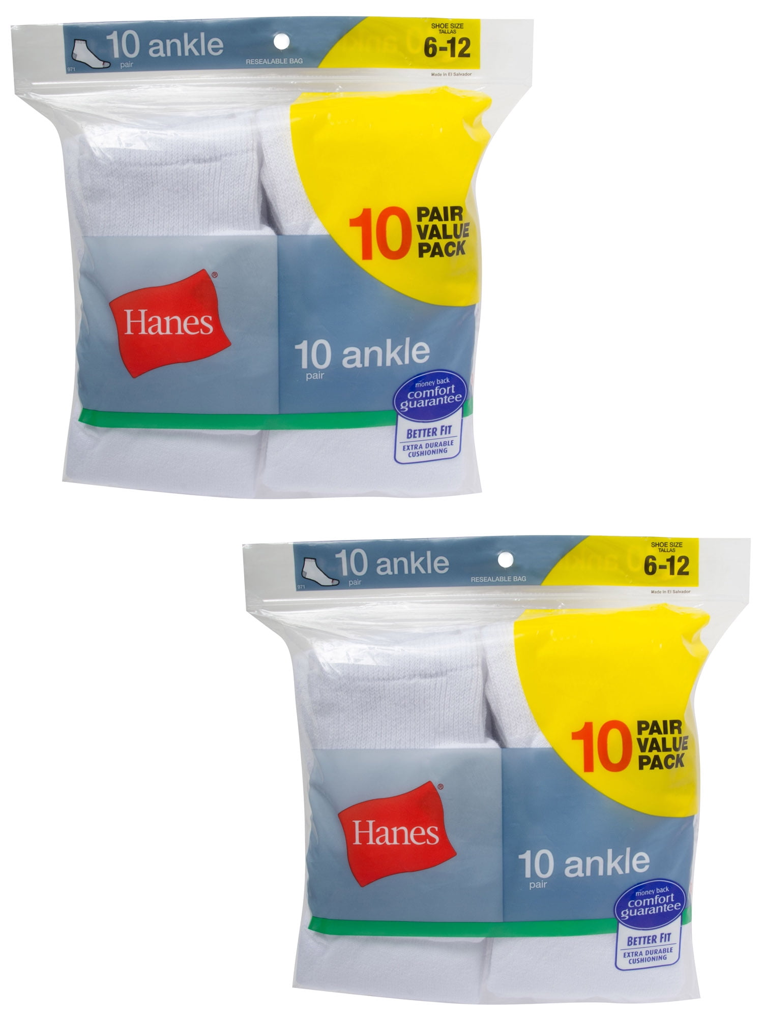 Hanes Men's Full Cushion White Ankle Socks, 20 Pack
