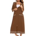 thumbnail image 5 of Lorytime Womens Pajamas Dress Long Raglan Sleeve 3/4 Sleeve Nightgowns Crewneck Solid Sleepshirts Nightdress with Pockets Zipper Pajamas Dress Comfy Soft Lounge Sleepdress Brown S, 5 of 6