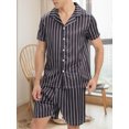thumbnail image 6 of Hanerdun 2PCS Mens Satin Pajamas Set Stripe Pocket Pjs Sleepwear Short Sleeve Button Up Loungewear L, 6 of 7